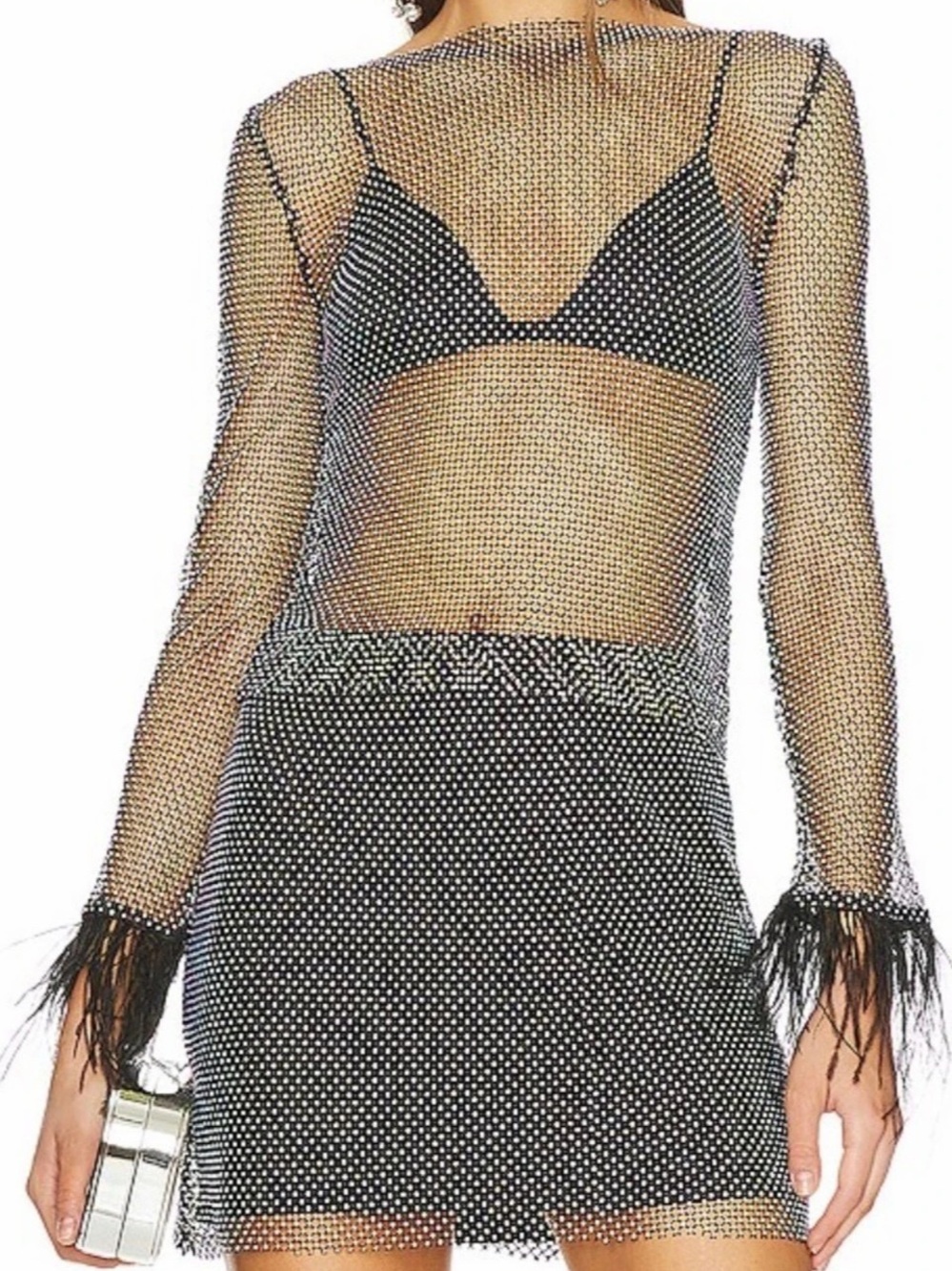 Steve Madden Crystal Mesh Feather Cuff Black Set.